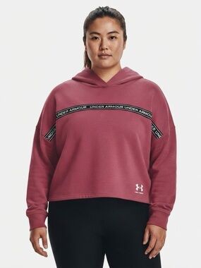 Under Armour Pink Rival Terry Cropped Hoodie XL Tape Logo Activewear